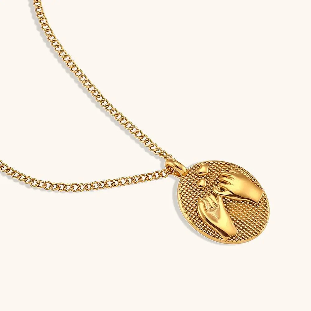 Pinky Promise Oval Pendant Necklace Friendship Gift For Her 18K Gold Plated - Picture 5 of 13